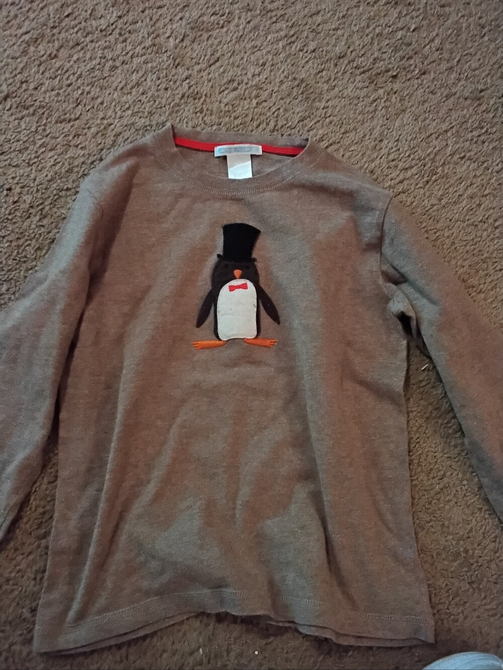 Janie And Jack Boy's Brown Long Sleeves with Penguin Applique Size 5
